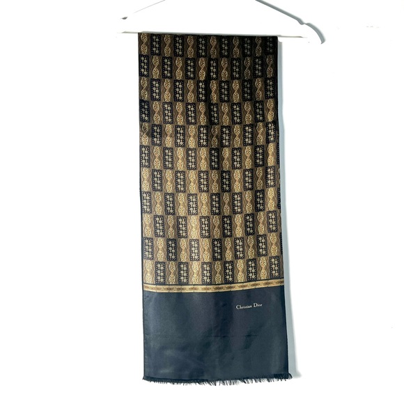 Dior Other - Vintage Christian Dior Black and Gold Silk/Wool Scarf